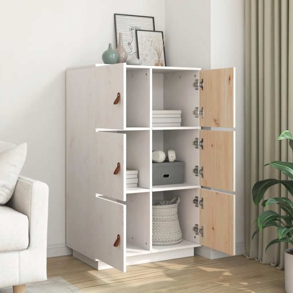 Highboard Weiß 67x40x108,5 cm Massivholz Kiefer